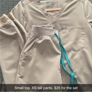 Figs Khaki Scrub Set with Turquoise Accent